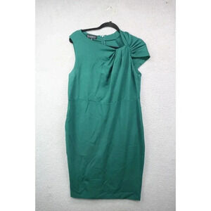 Eloquii Sleeveless Dark Green Midi Dress-Twisted Shoulder Sheath-Size 16-Stretch